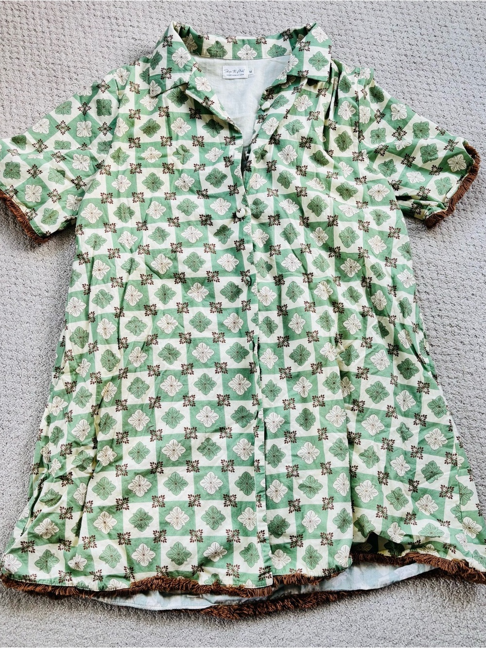 Shop the mint green retro print collared shirt  dress